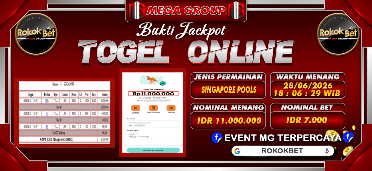 Bukti JP situs Rokokbet hari Senin, 29 Juni 2026